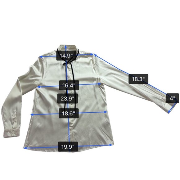 Lilysilk Womens White Long-Sleeve Button-Up Blouse Black Bow Detail Sz S - Picture 11 of 11